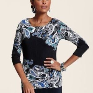Chico's Travelers Paisley Scoop Neck Slinky Knit Top Women’s Size 2 Or L
